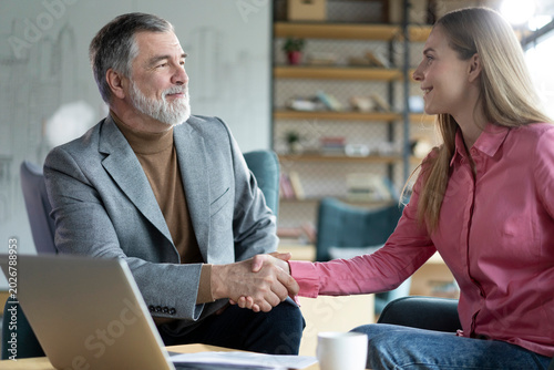 Business people, handshake and welcome for meeting, partnership deal and employee collaboration