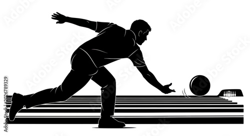 Foto Silhouette of a man bowling a strike on a lane