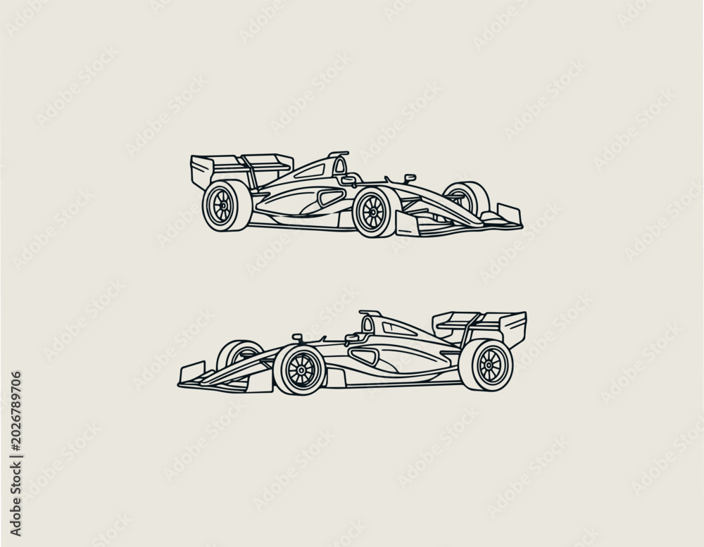 Fototapeta premium Formula racing car outline vector illustration on white background