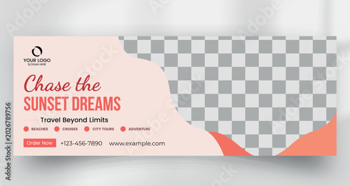 Travel tour agency sunset dreams web banner template
