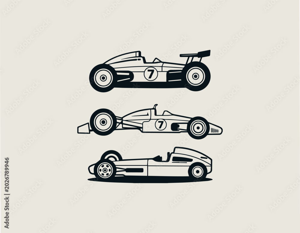 Fototapeta premium Vintage formula racing car silhouette vector illustration on white background