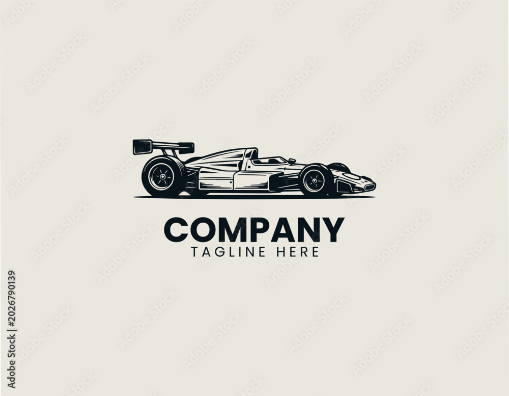 Fototapeta premium Vintage formula racing car silhouette vector illustration on white background