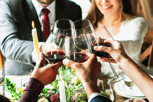 Tableau sur toile Joyful wedding celebration toast photo