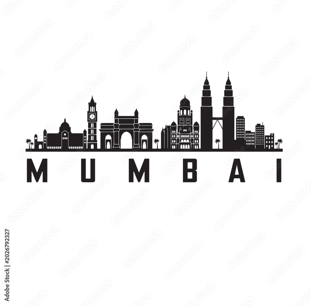 Fototapeta premium Mumbai Skyline Bold Black Silhouette Vector Illustration