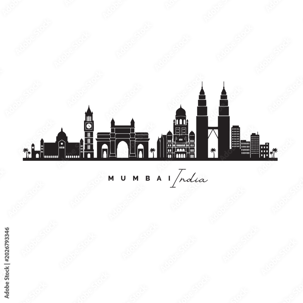 Obraz premium Mumbai Skyline Bold Black Silhouette Vector Illustration