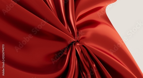 Konstfotografi Detailed close-up of lustrous red fabric draped and knotted, creating abstract textures and folds