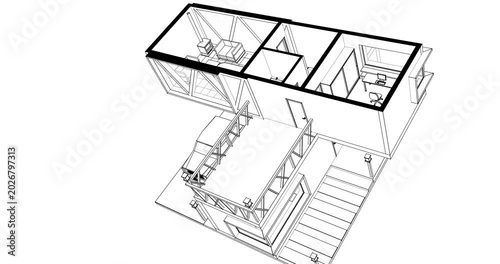 residential house plan interior 3d rendering	
