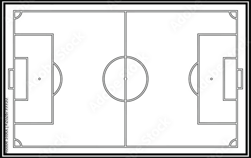 Canvastavla Overhead view of a soccer field outline with goal boxes and center circle in bla