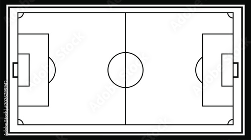Foto Overhead view of a soccer field illustration with black lines on a white backgro