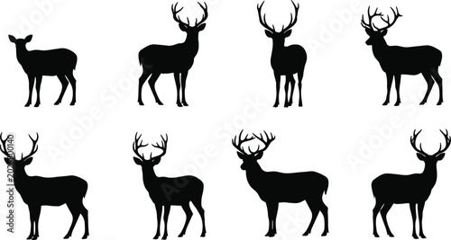 Photos Wild deer animal silhouette vector collection featuring various horned buck shap