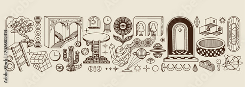 Obraz na płótnie minimalist object collection, clean icon sketches, everyday item drawings, moder