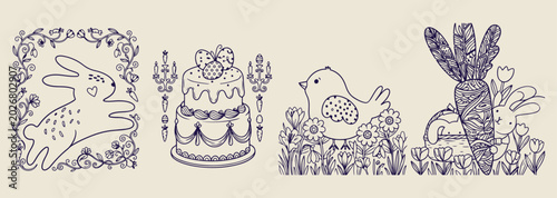 Принти на полотні dessert cake line drawing, sweet bakery food icon, minimalist cake sketch art, c