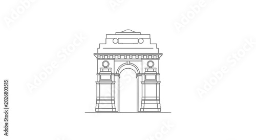 Minimalist Line Art Illustration of India Gate New Delhi