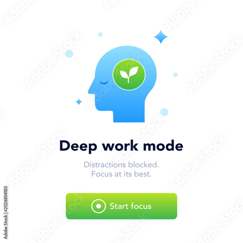 Deep work focus mode interface. vector illustration