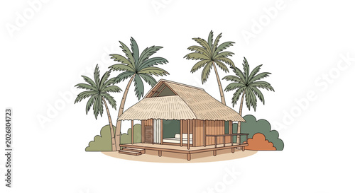 Schilderij op canvas Tropical hut with palm trees.