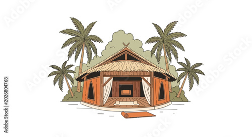 Slika na platnu Tropical hut with thatched roof.