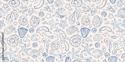 seashell pattern hand drawn marine life repeating background
