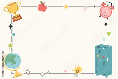 Tableau sur toile Educational border with globe locker and academic objects