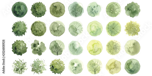 Schilderij op canvas Set of top view tree symbols for landscape architecture design and site plan ren