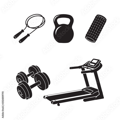 Flat design fitness equipment set illustration