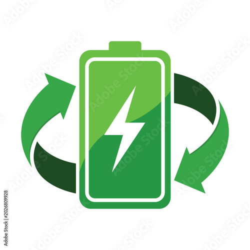Recycling battery icon with green arrows symbolizing sustainability