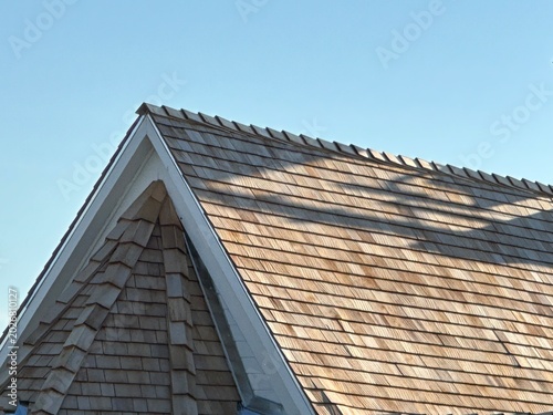 Εκτύπωση καμβά Natural cedar shake rooftop with wooden shingles showing residential exterior ro
