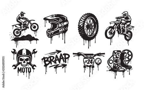 Photos Motocross and Dirt Bike Stencil Set, Urban Graffiti Style Moto Icons