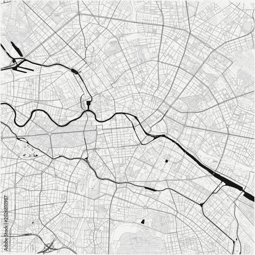 Photography Berlin City Street Map Poster Print JPG Pure White Minimalism Black Ocean Wall A