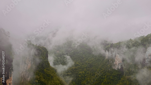 Slika na platnu Zhangjiajie Grand Canyon, Zhangjiajie, China - 15 04 2026: Foggy green canyon an