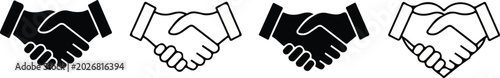 Handshake icons set. Business agreement handshake symbol set. Shaking hands logo. Friendly handshake line and flat style - stock vector.