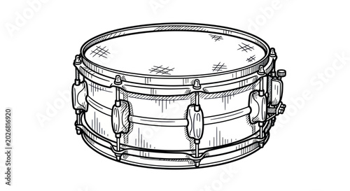 Cuadro en lienzo Snare Drum Sketch - Black and White Hand Drawn Illustration
