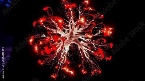 Abstract Cinematic 3D Visualization of a Pulsing Nervous System Representing Pain
