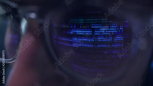 Software Developer Eye Code Reflection Close-up Slow Motion