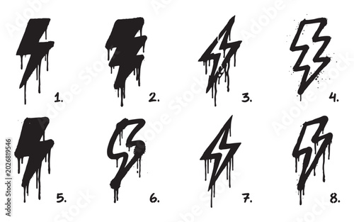 Принти на полотні Lightning Bolt Stencil Icon Set, Urban Graffiti Style Paint Drips Vector