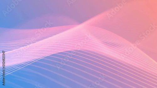 Abstract pastel wave ribbons flowing across a soft pink and blue gradient background. smooth undulating lines move and zoom slightly, creating calm modern decorative motion.