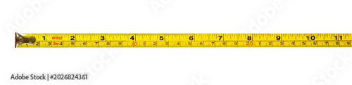Fotografie Yellow measuring tape ruler isolated on a clean white background