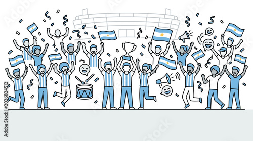 Bild auf Leinwand Argentina Soccer Fans Celebrating Championship Victory Illustration