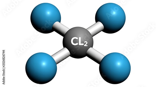 Chlorine molecule, chemical structure, molecular model, CL2, science illustration