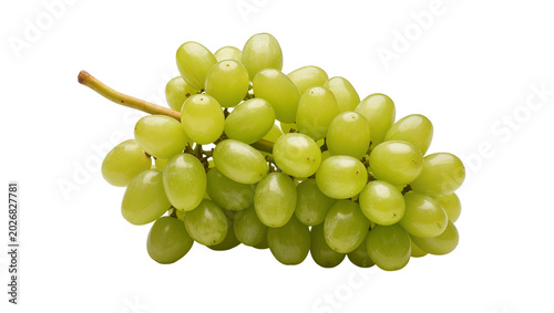 Foto Fresh green seedless grapes on a stem, isolated on transparent background