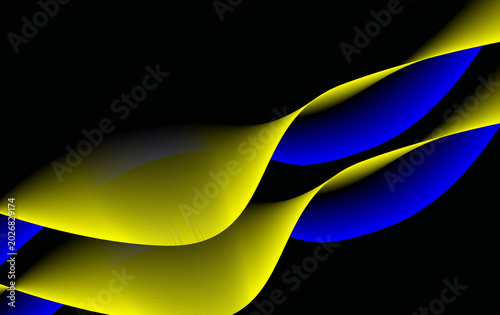 Abstract flowing wave pattern in vibrant yellow and blue gradient with dynamic light effects