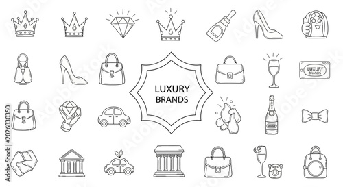 Luxury brand symbols and items.