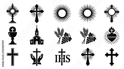 Bild auf Leinwand Collection of sacred religious christian symbols and icons including crosses cha