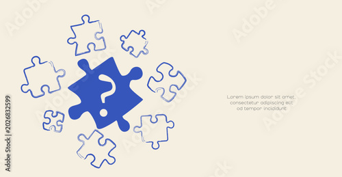 Set of jigsaw puzzles with one piece contains a question mark.