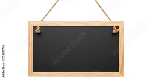 Elegant wooden-framed hanging chalkboard with rope suspension
