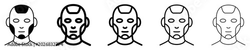 Photography Set of android or humanoid robot head icons with different line weights