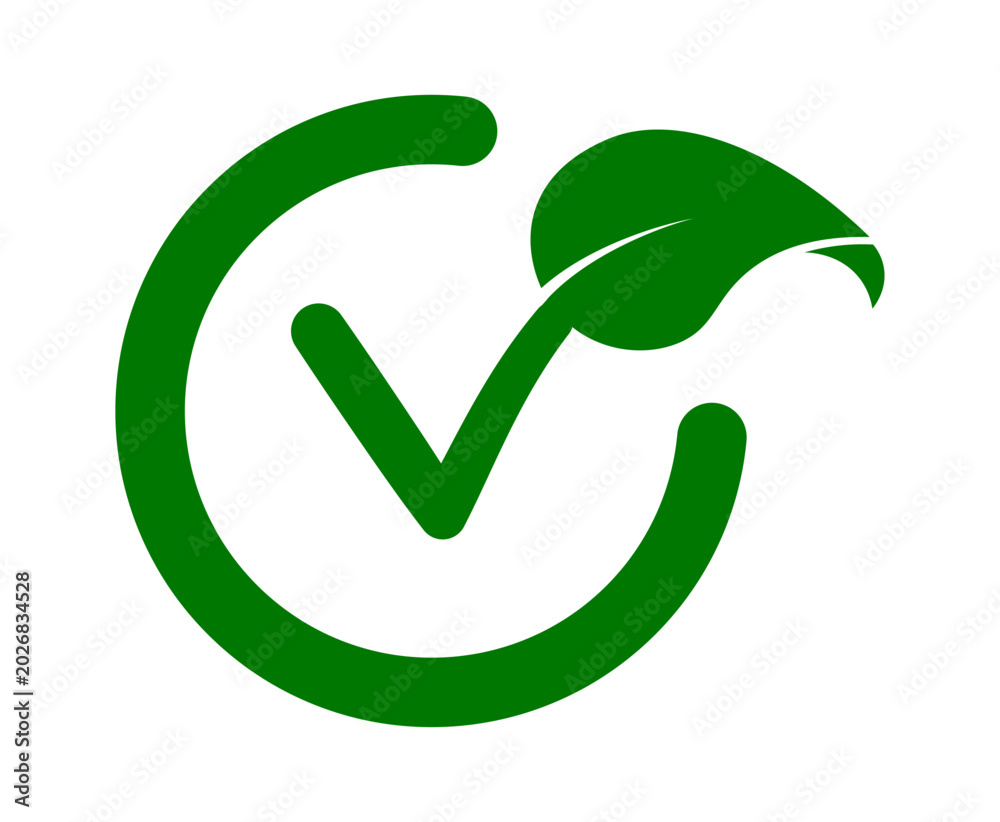 Fototapeta premium Vegan and Vegetarian Approved Icon with Leaf and Checkmark for Eco-Friendly Design Vector Illustration