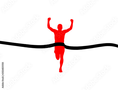 Silhouette of runner crossing finish line winning marathon race sport