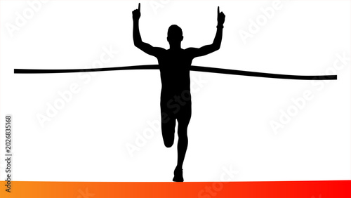 Silhouette of runner crossing finish line winning race achievement goal