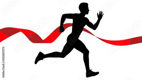 Illustration of runner crossing finish line winning race competition