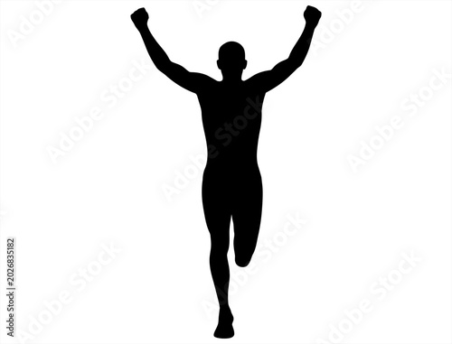 Victorious Runner Silhouette, Marathon Winner and Sports Achievement Illustration